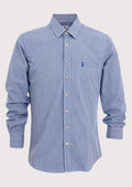 Men’s blue micro check long sleeve button shirt