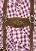 High-quality suede leather Bundhosen for men with intricate floral embroidery and adjustable cuffs, perfect for Oktoberfest, outdoor festivals, and casual events.