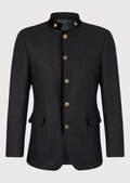 Men’s charcoal traditional jacket with tailored fit and metal buttons.