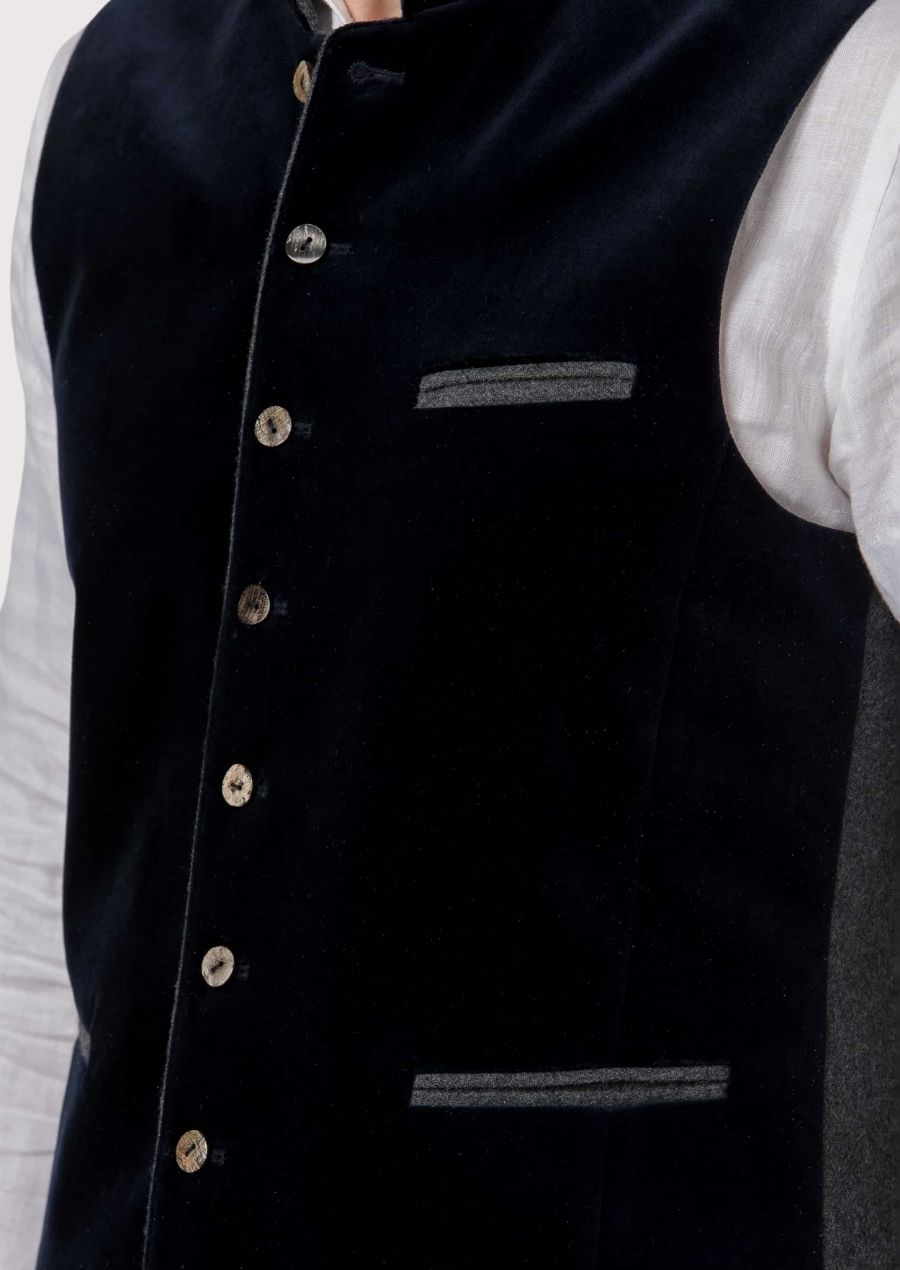 Classic navy velvet Oktoberfest vest with traditional design