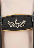 Premium black goatskin suede lederhosen showcasing ornate embroidery and matching leather braces