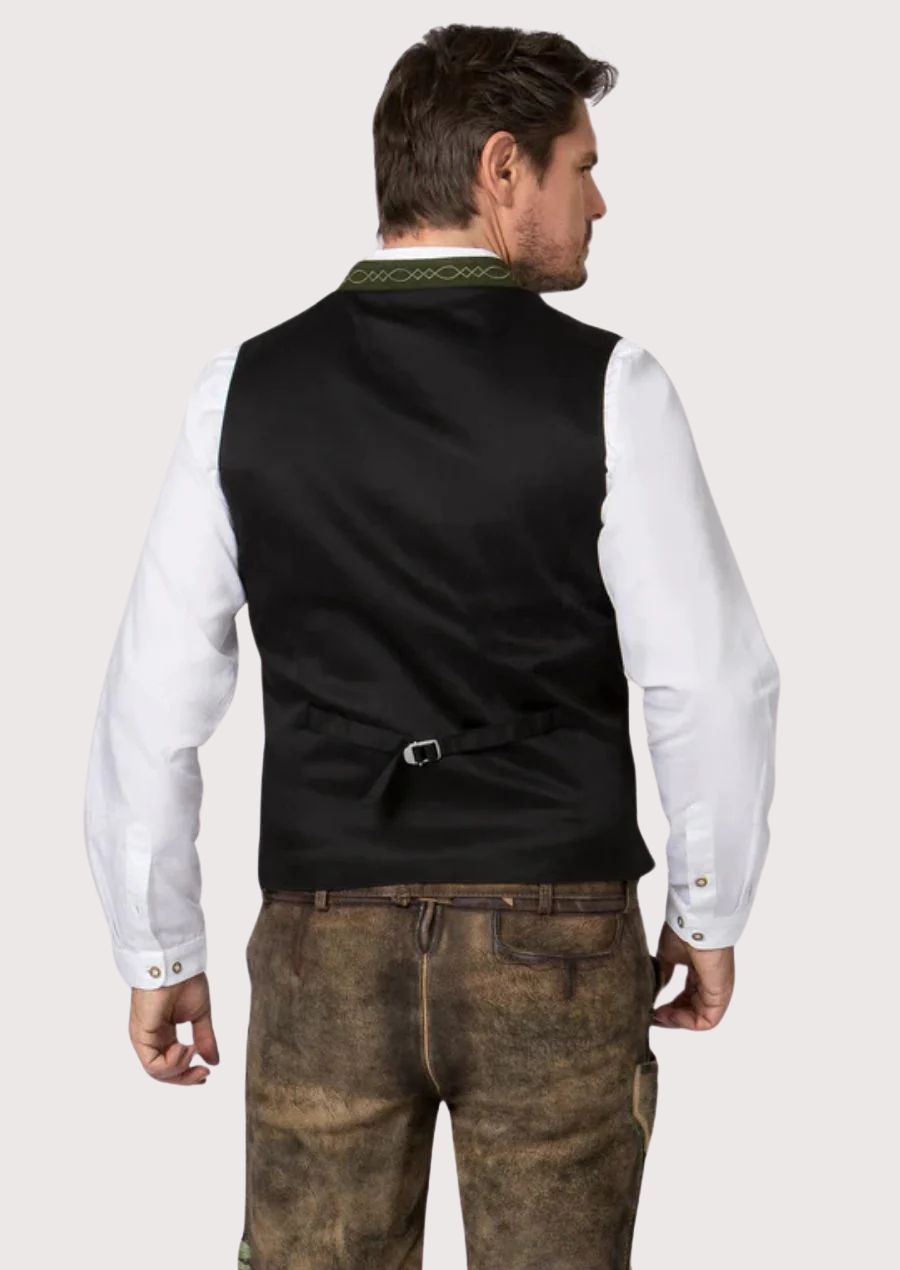 Heritage green Oktoberfest vest showcasing traditional design