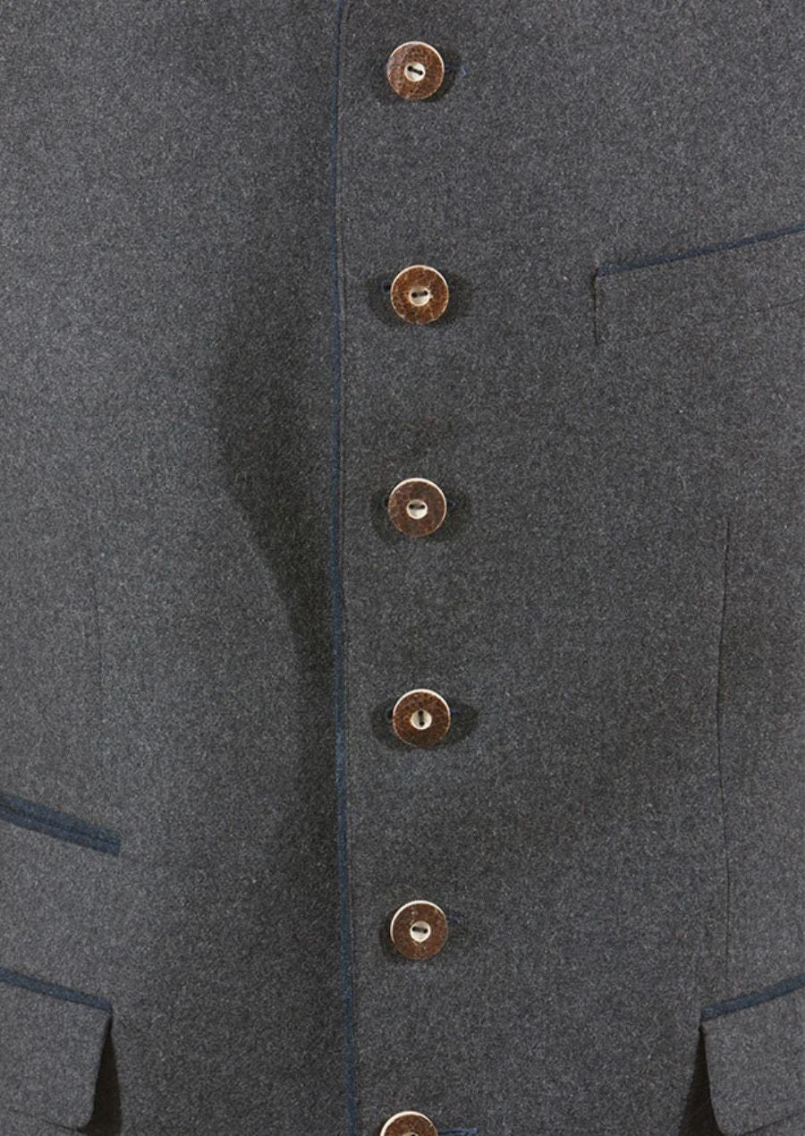 Grey mandarin collar formal jacket with button front