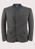 Men’s grey trachten jacket with classic horn-style buttons.