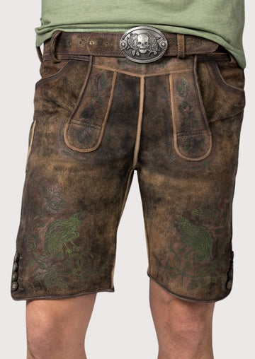 Traditional German leather lederhosen for men, ideal for Oktoberfest celebrations.

