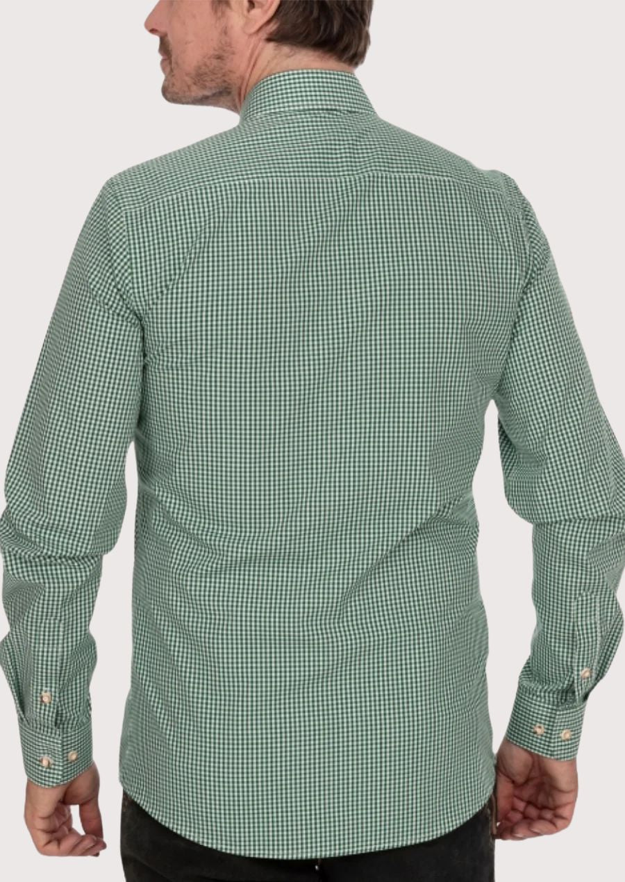 Long sleeve green gingham shirt for everyday wear