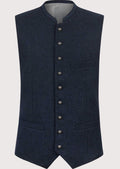 Navy blue Trachten vest for men with classic metal buttons and traditional alpine tailoring.