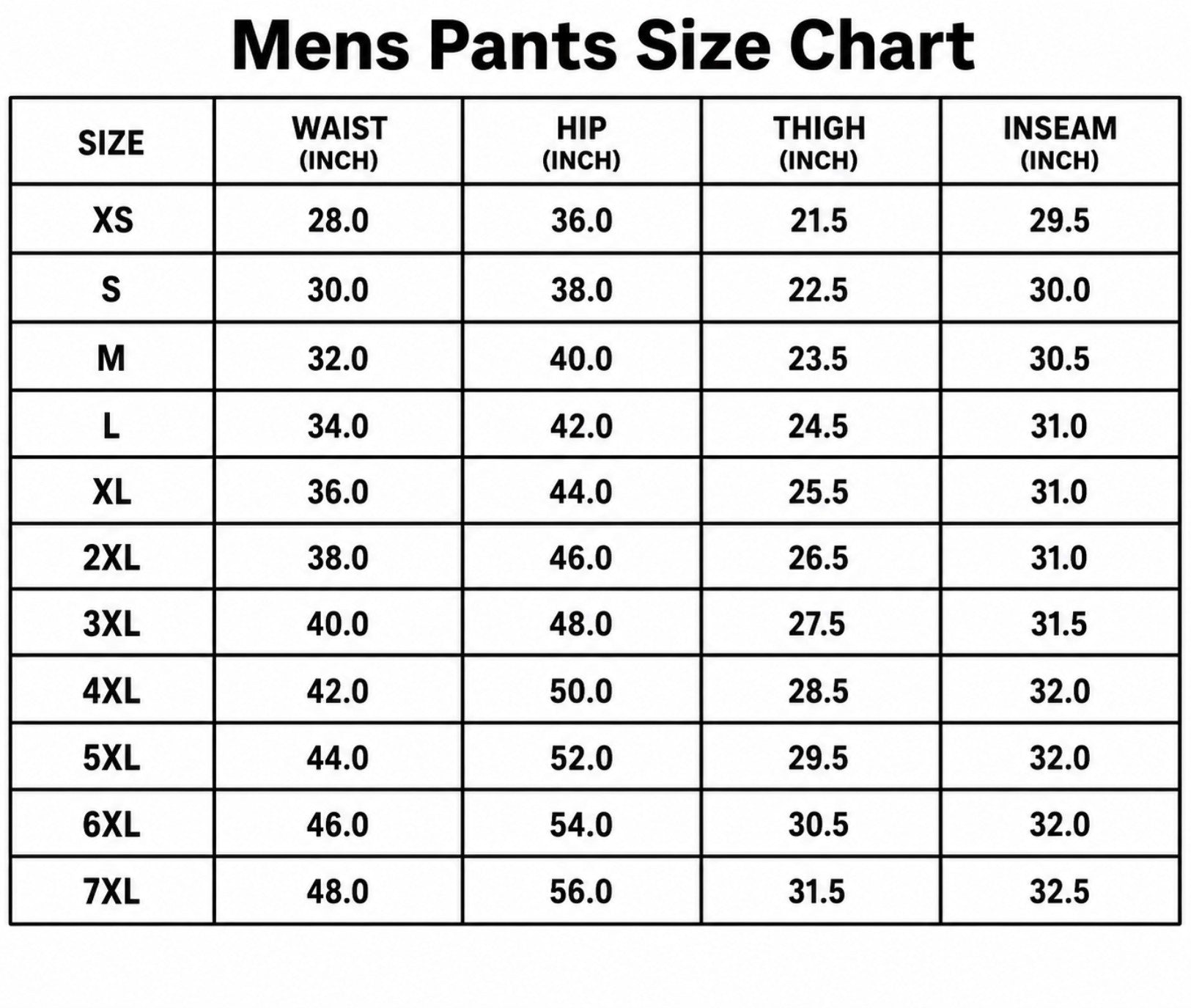 Size Chart for Leather Lederhosen Pants Walnut Vine