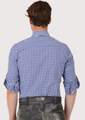 Premium men’s blue plaid button front shirt