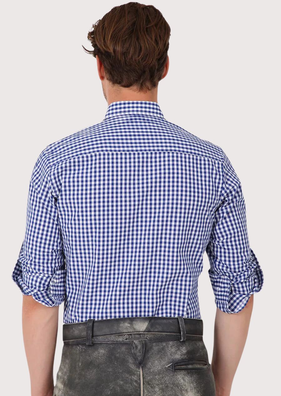 Premium men’s blue plaid button front shirt