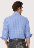 Premium men’s blue plaid casual button down shirt