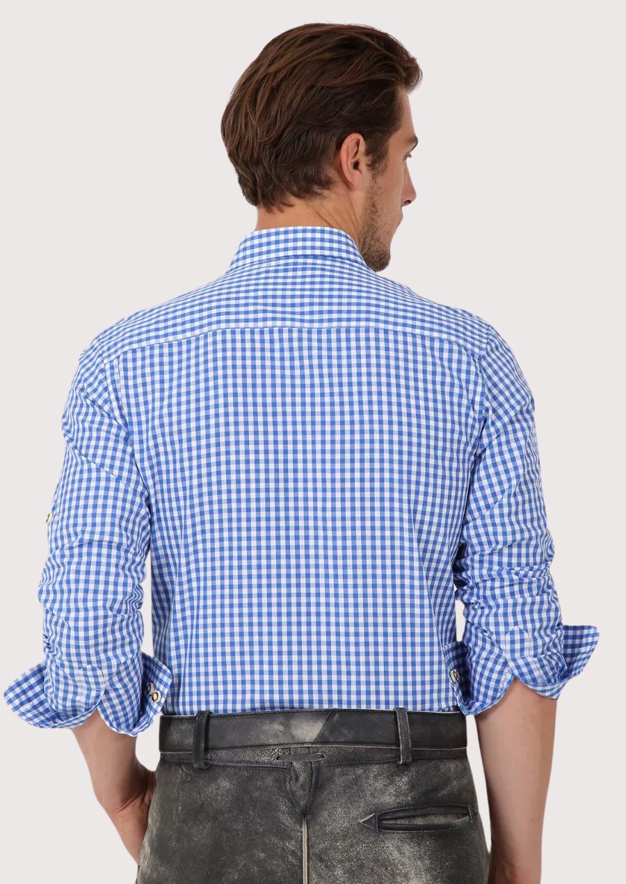 Premium men’s blue plaid casual button down shirt