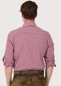 Premium red plaid men’s casual shirt with long sleeves