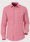 Red gingham check men’s casual button-down shirt