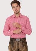 Red and white checked smart casual shirt for men