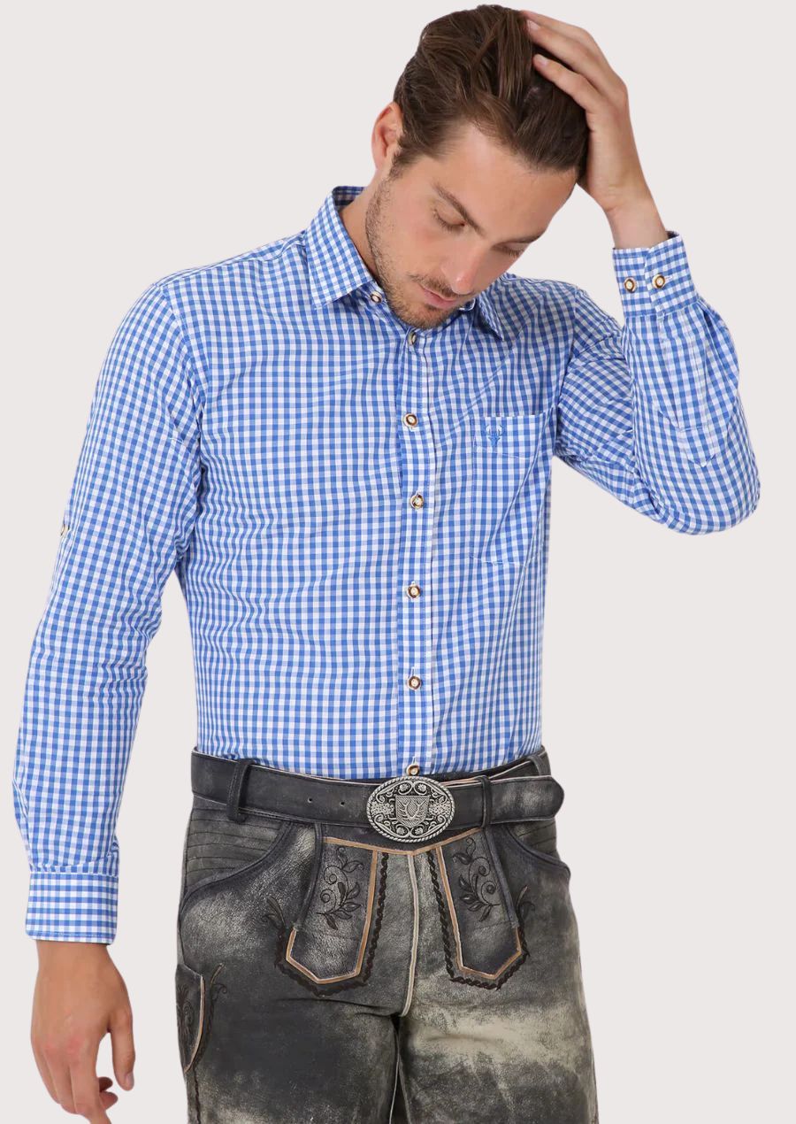 Slim fit men’s blue check cotton shirt for daily wear