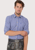 Slim fit men’s blue checked cotton shirt