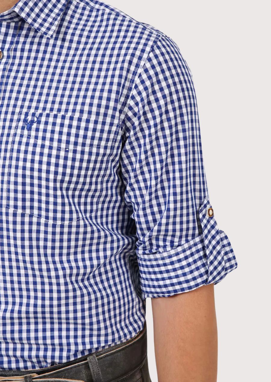 Men’s Blue Checkered Trachten Shirt – Ideal for German Cultural Events


