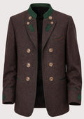 Brown Bavarian Trachten jacket with green collar trim