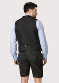 Traditional black lederhosen featuring decorative side embroidery and premium suede construction