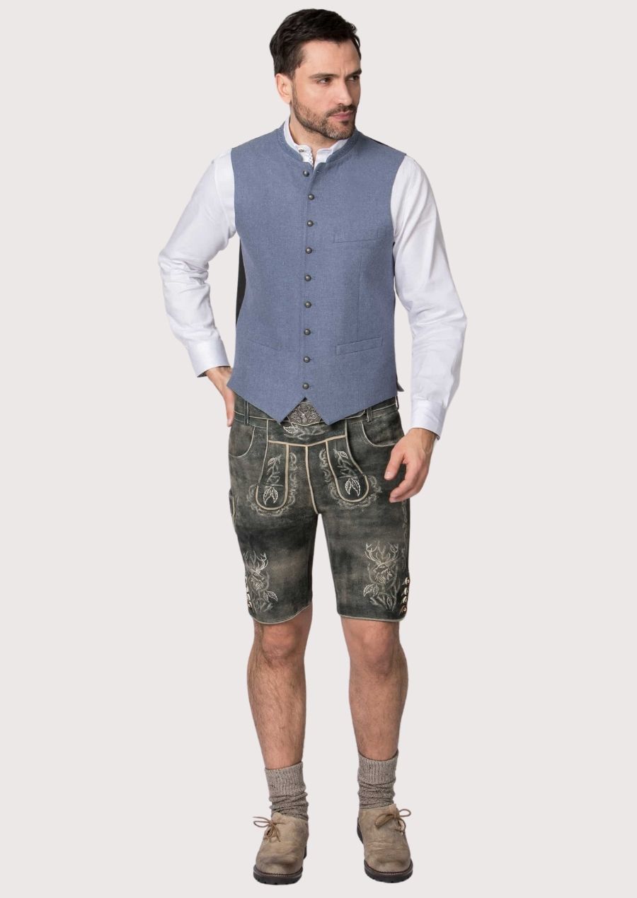 Traditional Oktoberfest Waistcoat for Men – Blue Wool and Embroidered Details