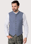 Men's Traditional German Waistcoat – Blue Wool with Embroidered Collar for Oktoberfest