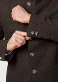 Men’s traditional Trachten wool jacket in brown with green trim.