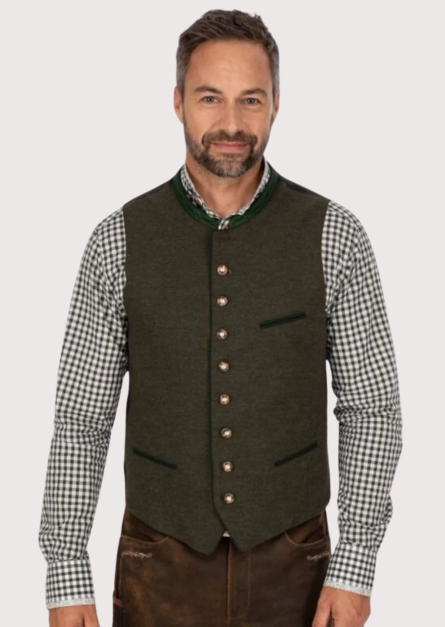 Traditional Bavarian vest for men styled with lederhosen

