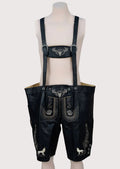 Midnight Lederhosen Wolf Embroidery with matching braces, decorative embroidery, and timeless German style