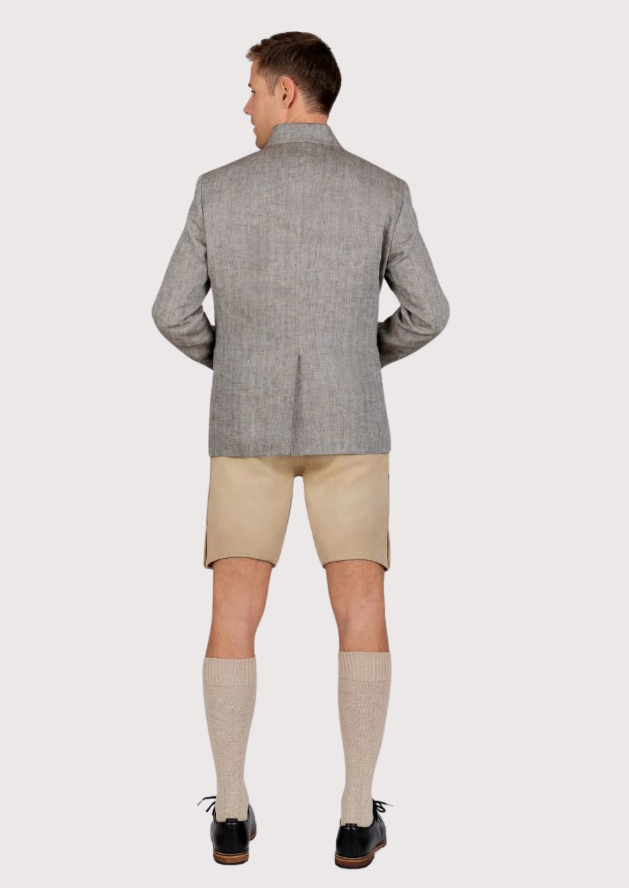 Modern grey formal jacket featuring a structured stand collar