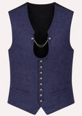 Navy Alpine Wool Waistcoat Chain with decorative silver chain, traditional Bavarian waistcoat, Oktoberfest vest, Alpine folk clothing, button-front design, premium German menswear.