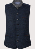 Navy Alpine wool waistcoat with stand collar and buttons