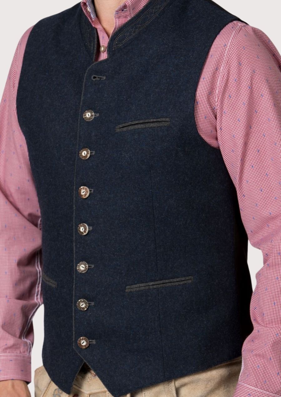 Classic blue Bavarian vest with traditional buttons and alpine style