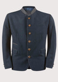 Men's Navy Loden Janker With Horn Buttons, stand collar, premium wool fabric, Bavarian tailoring, Alpine heritage styling, traditional German formalwear, Oktoberfest jacket, and classic Austrian fashion design