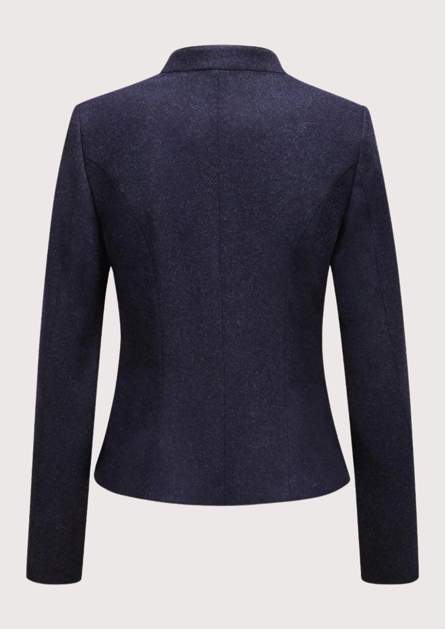 Navy women’s trachten jacket with fitted silhouette and classic alpine buttons.