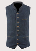 Navy Wool Trachten Stand Vest for men with premium wool fabric, stand collar, decorative buttons, Bavarian waistcoat, Oktoberfest clothing, traditional German fashion.