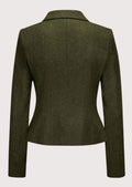 Olive green women’s alpine jacket with tailored waist and classic metal buttons.