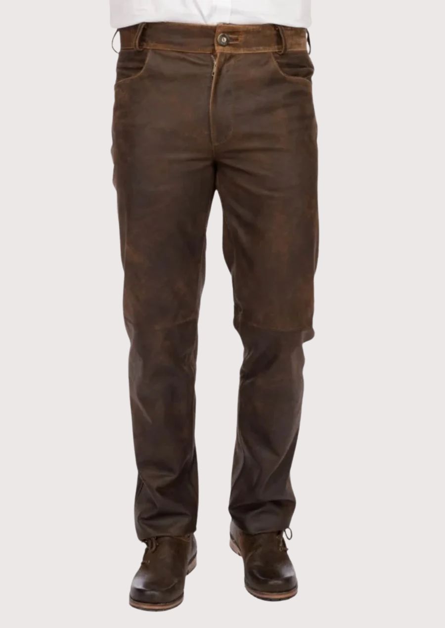 Men's Espresso Lederhosen Pants Minimalist with slim fit design, traditional Bavarian craftsmanship, authentic Alpine style, German Oktoberfest clothing