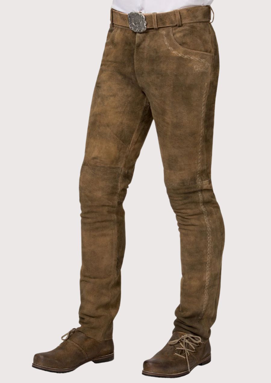 Premium suede Lederhosen trousers crafted from high-quality leather with a tailored fit and heritage-inspired design