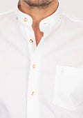 Premium white stand collar men’s shirt front view