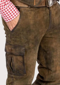 Rustic Bavarian leather trousers with side cargo pocket crafted from premium suede leather and traditional German design