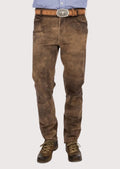 Rustic brown leather Trachten pants for men featuring premium suede texture, tailored fit, and traditional Bavarian styling