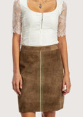Rustic Leather Alpine Skirt in rich brown with a sleek pencil silhouette and sophisticated everyday style