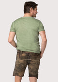 Vintage brown suede lederhosen with subtle green embroidery and heritage Alpine character