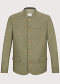 Sage Loden Trachten Jacket Men with stand collar, wooden buttons, premium wool blend fabric, Bavarian traditional jacket, Alpine formalwear, Oktoberfest clothing, German heritage fashion, and authentic Austrian menswear