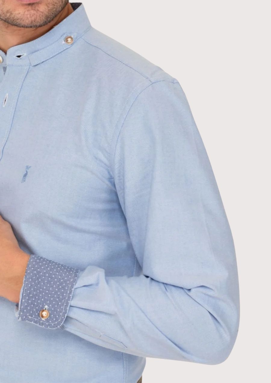 Blue minimalist mandarin collar shirt for men