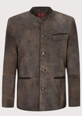Stone Suede Trachten Jacket Brown for men, Bavarian leather jacket with stand collar, traditional German Oktoberfest coat, Alpine suede blazer, authentic Trachten menswear, premium leather jacket, heritage Bavarian clothing.
