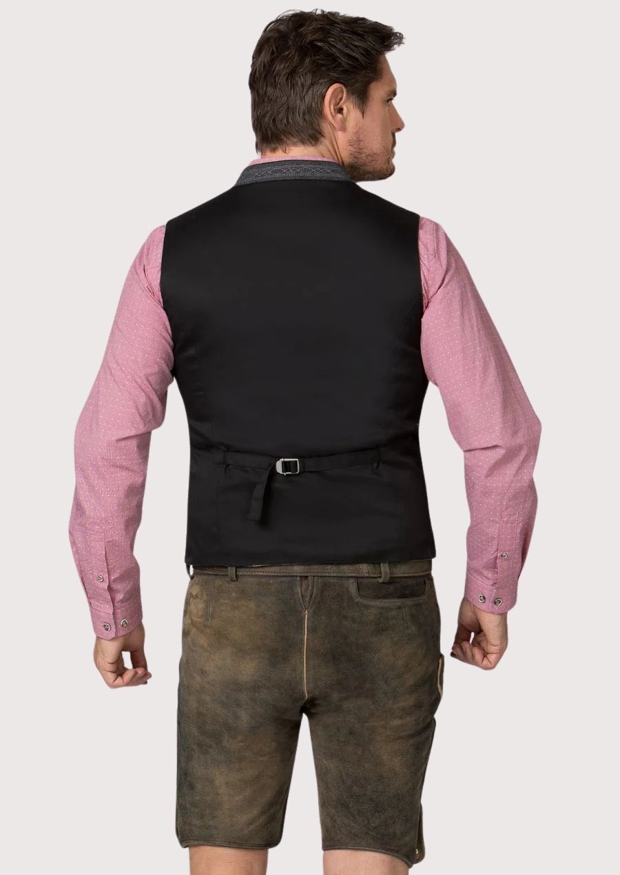 Men’s Stylish Bavarian Vest with embroidered detailing and wooden buttons, designed for cultural events, Oktoberfest, and more.

