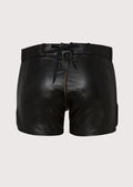 Elegant black leather lederhosen for women with floral embroidery and adjustable fit, ideal for Oktoberfest, cultural events, and festive occasions.