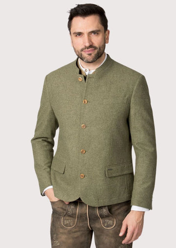 Stylish Men's Bavarian Jacket with wooden buttons and satin lining for Oktoberfest and cultural celebrations.

